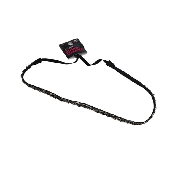 Beaded Elegance Black Beaded Headband Headwrap with Elastic - Picture 2 of 3